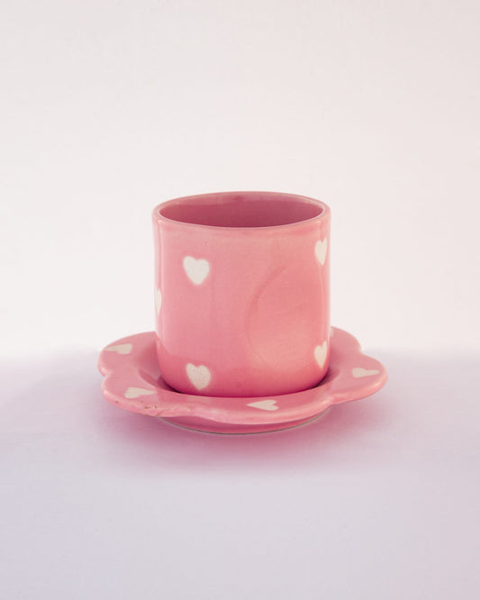 Gulabi Heart Ceramic Cup & Saucer Set - Pink by Modus & Mood