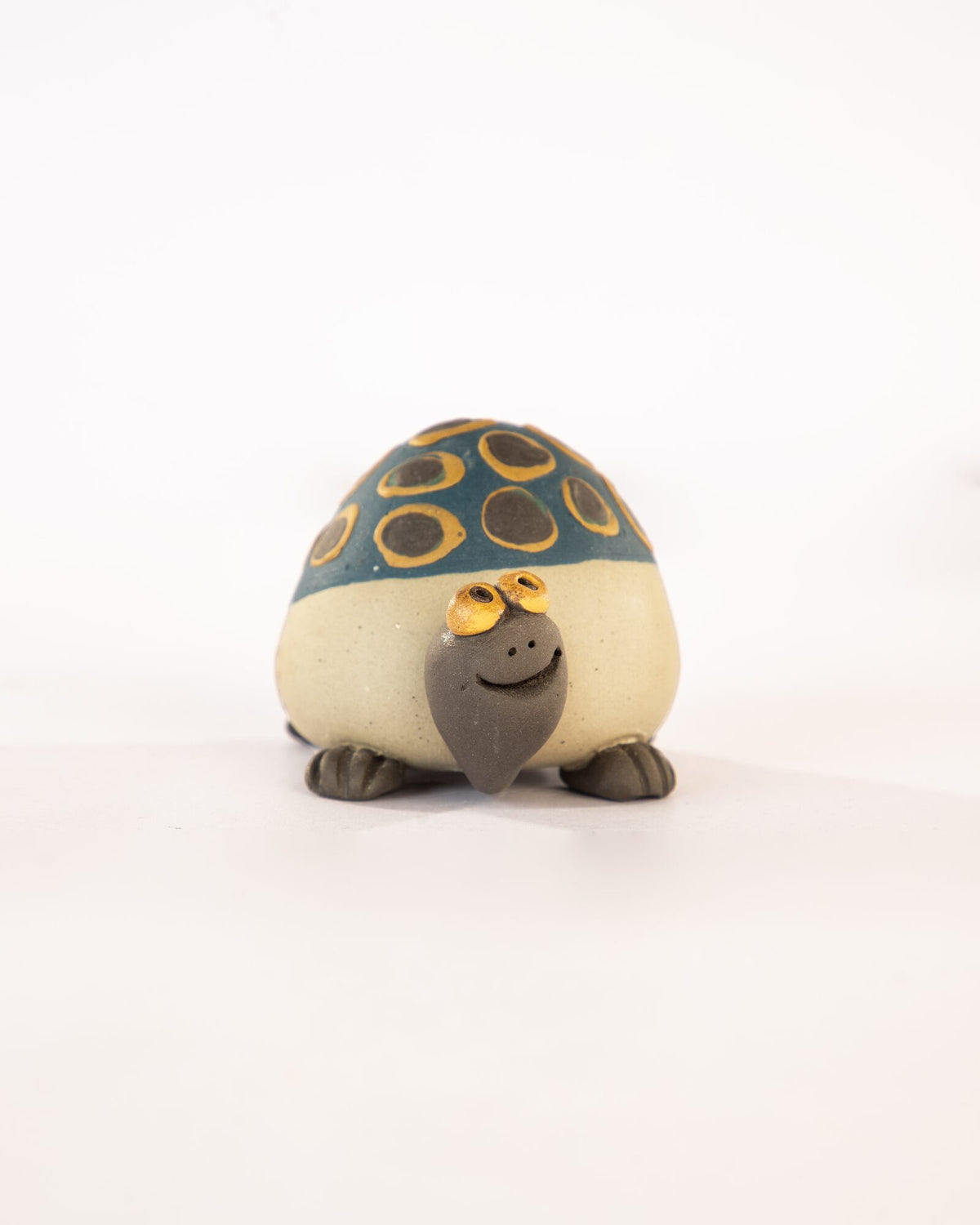 Kachhua Turtle Nerikomi Ceramic Figurine - Blue & Ochre Rings by Modus & Mood