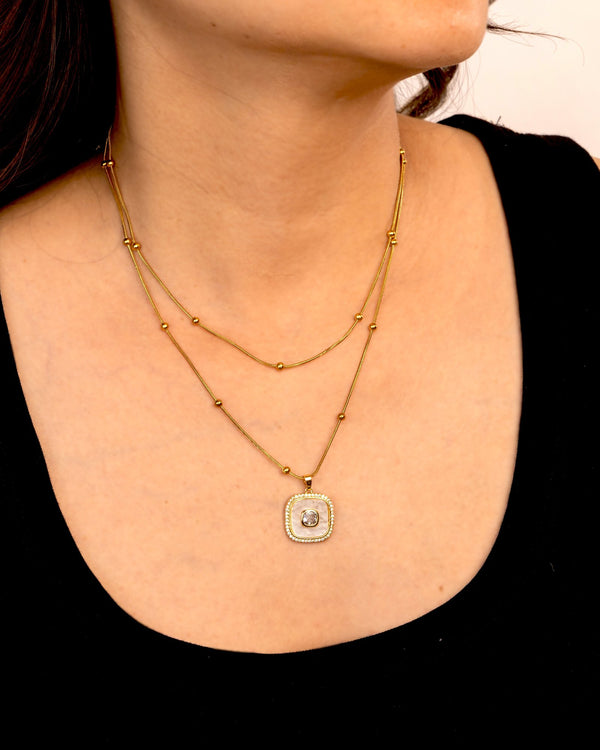 Layered Double-Chain Anti-Tarnish Pendant Necklace