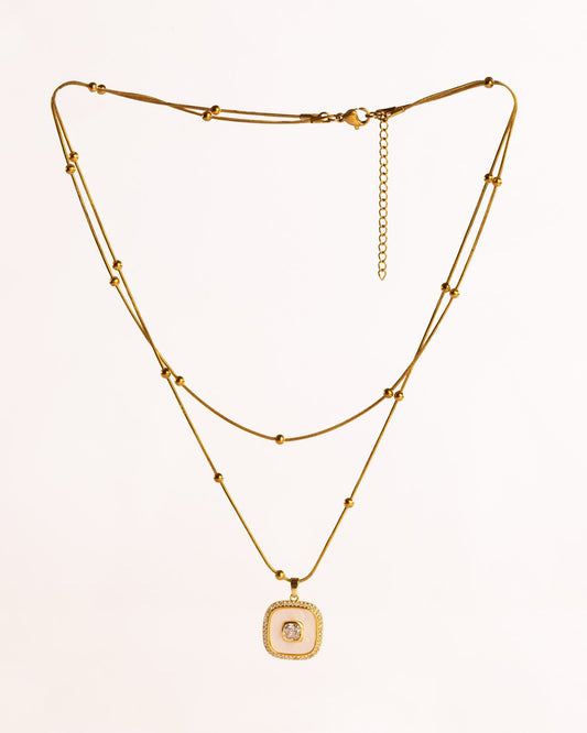 Layered Double-Chain Anti-Tarnish Pendant Necklace - view 2 of 4