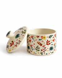 Leaf and Flower Ceramic Storage Jar - Cream - view 2 of 3