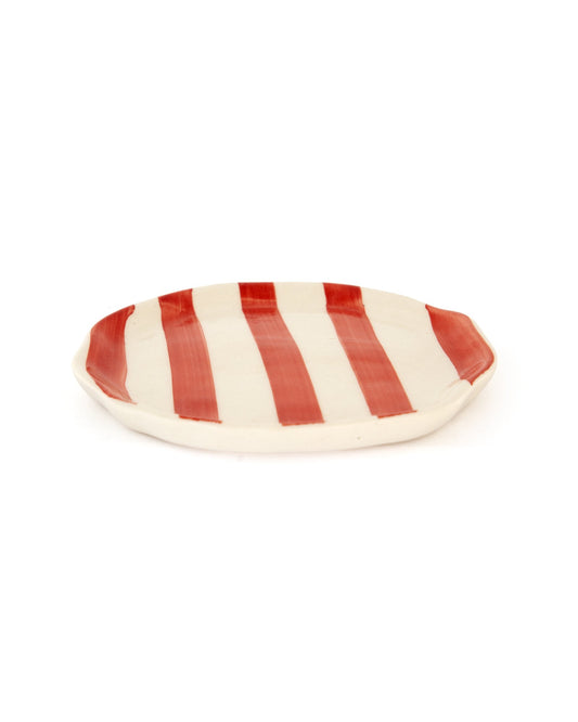 Leher Stripe Hand-Painted Ceramic Plate - Coral - view 3 of 3