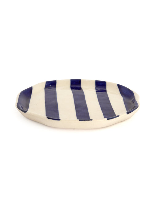 Leher Stripe Hand-Painted Ceramic Plate - Indigo - view 3 of 3