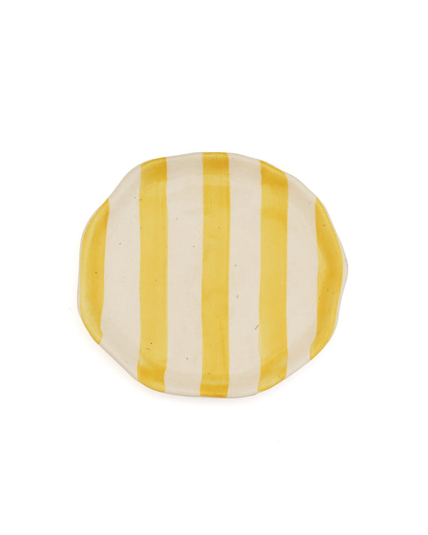 Leher Stripe Hand-Painted Ceramic Plate - Marigold Yellow