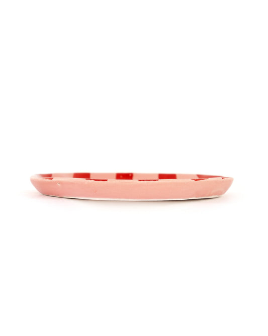 Leher Stripe Hand-Painted Ceramic Plate - Scarlet Red - view 2 of 3