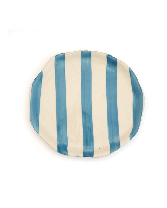 Leher Stripe Hand-Painted Ceramic Plate - Sky Blue by Modus & Mood