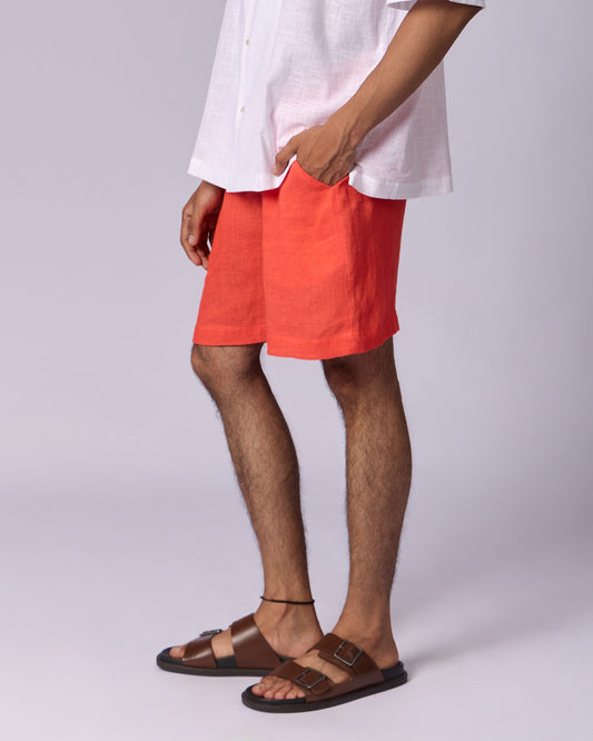 Men's Linen Drawstring Shorts - Tomato Red - view 2 of 4