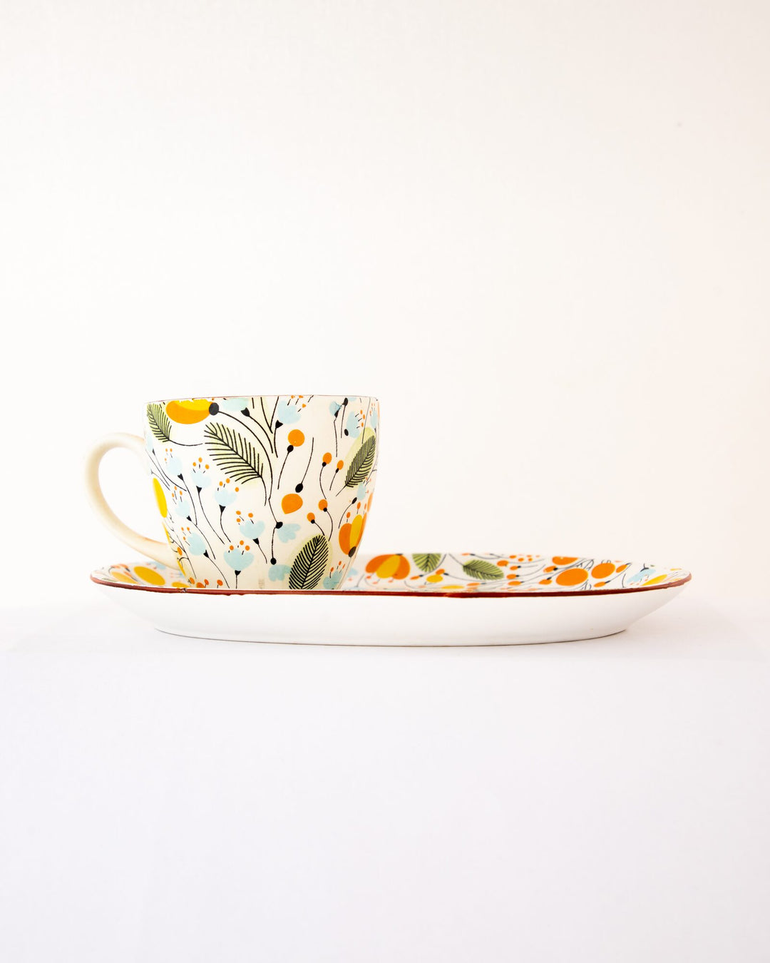 Genda Marigold Floral Ceramic Cup & Plate Set by Modus & Mood