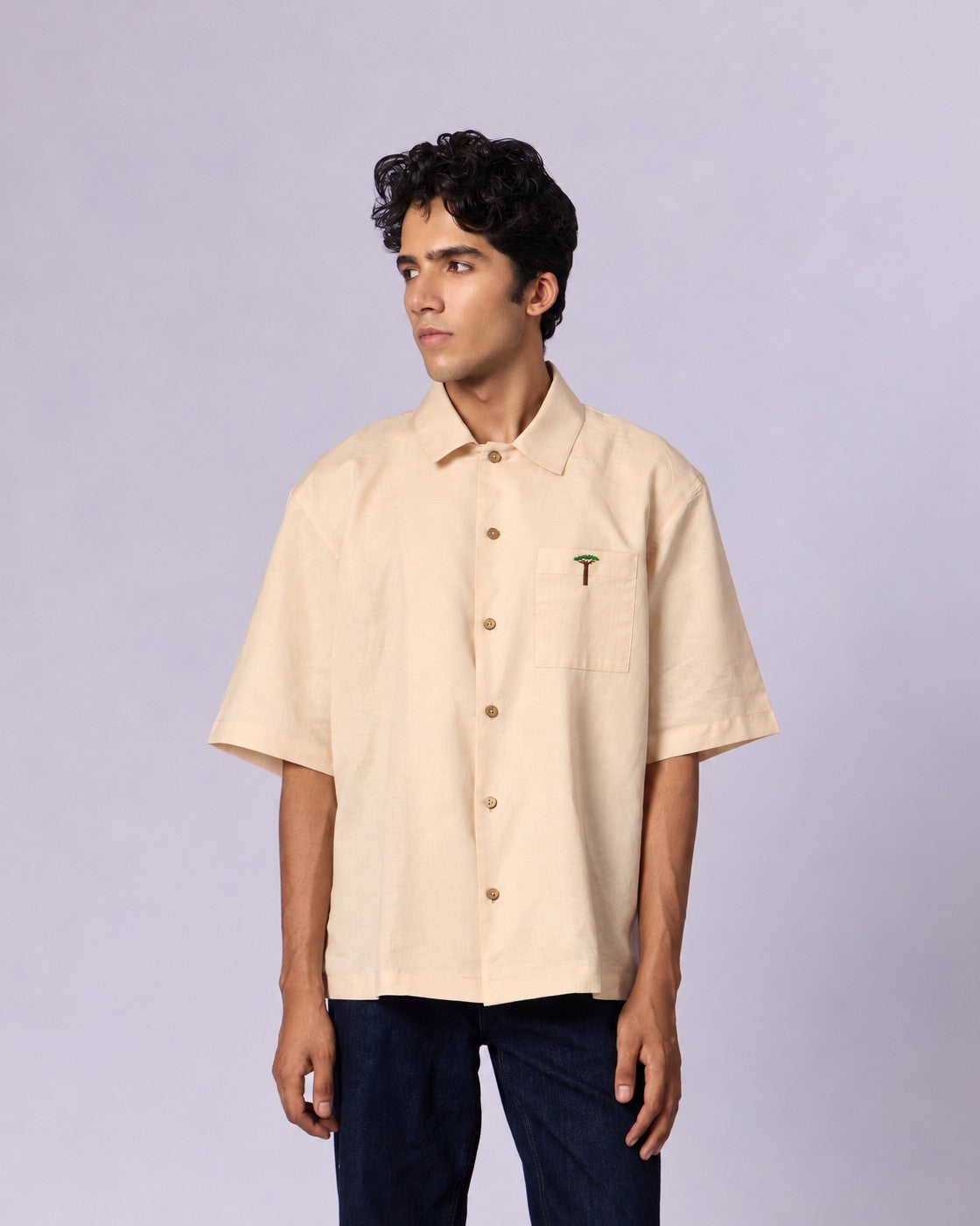 Men's Camp Collar Cotton Shirt - Sand - view 2 of 6