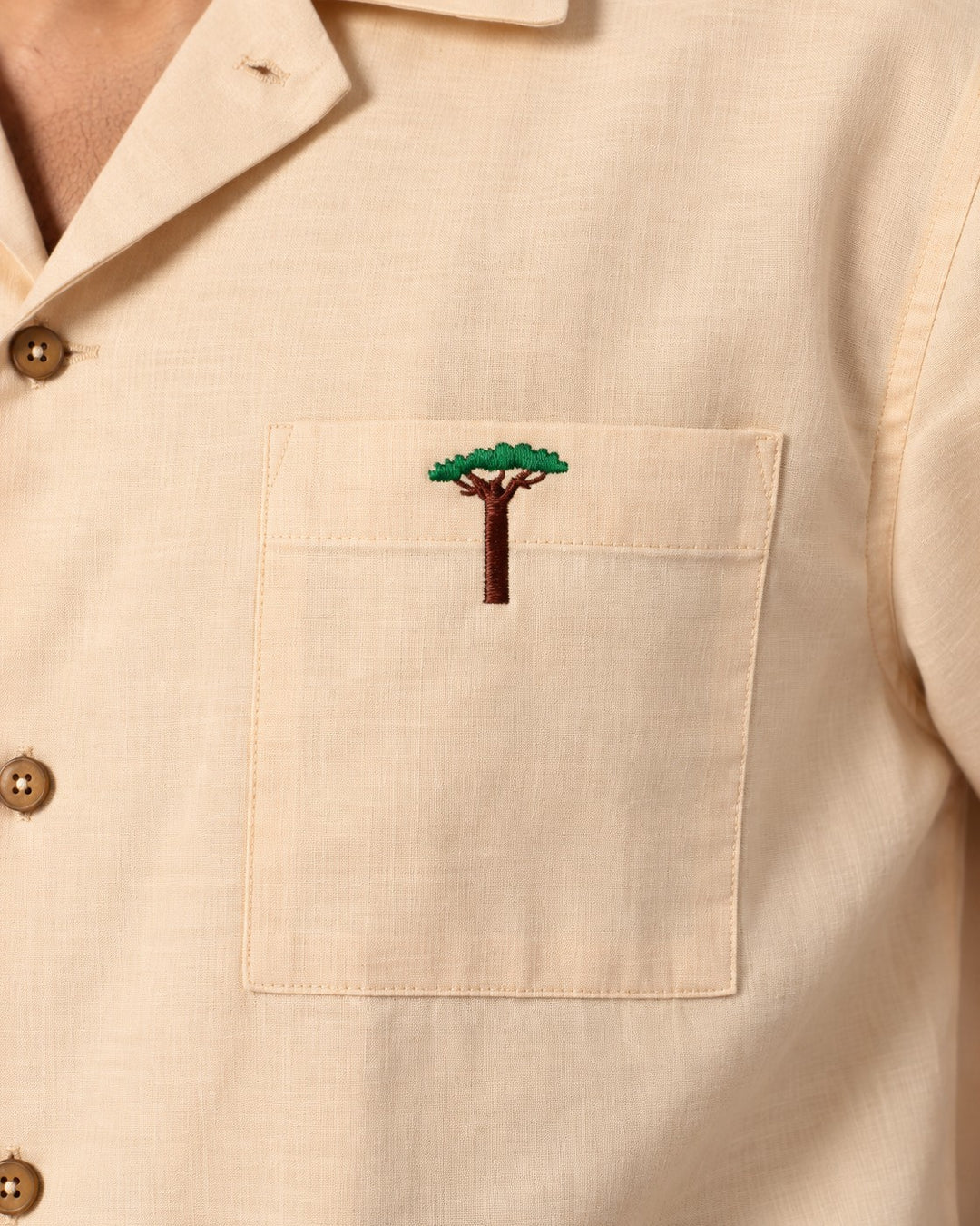 Men's Camp Collar Cotton Shirt - Sand - view 3 of 6
