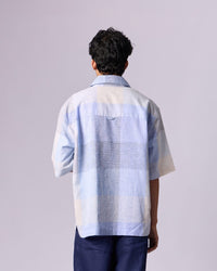 Men's Checked Camp Collar Cotton Shirt - Powder Blue - view 4 of 6
