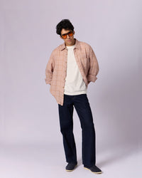 Men's Checked Cotton Overshirt - Dusty Rose - view 4 of 5