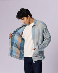 Men's Checked Cotton Overshirt - Sky Blue - view 2 of 6