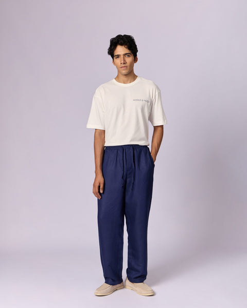 Men's Drawstring Cotton Trousers - Indigo