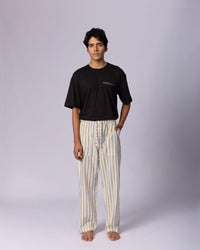 Men's Striped Cotton Lounge Trousers - Cream by Modus & Mood