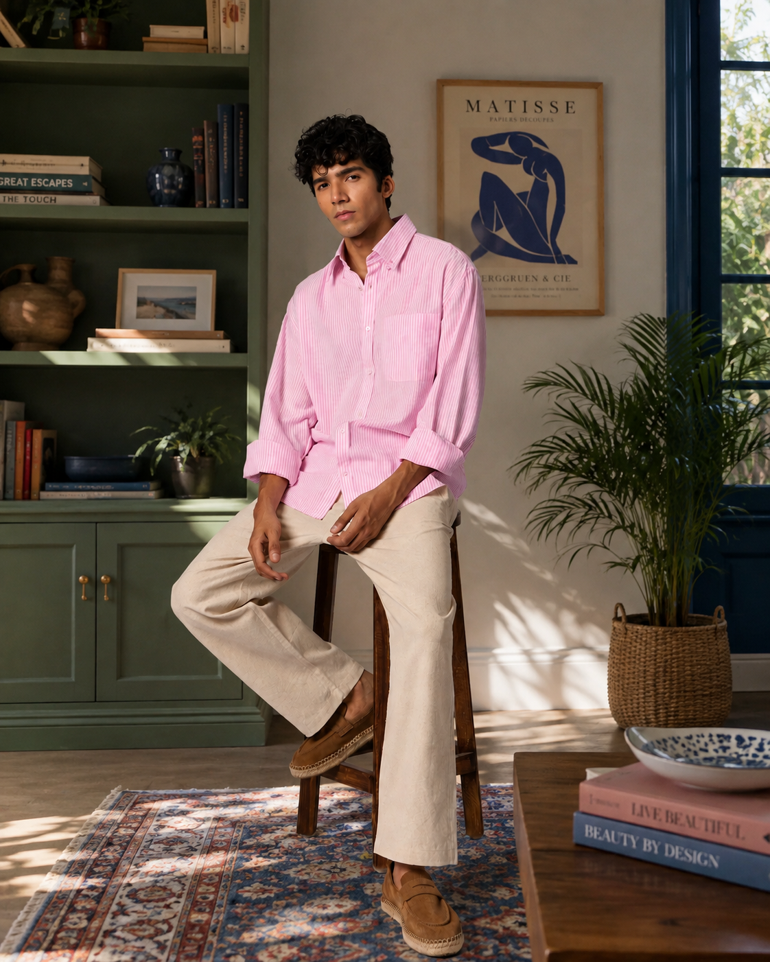 Men's Striped Relaxed Cotton Shirt - Pink by Modus & Mood