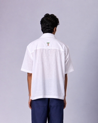 Men's Textured Camp Collar Cotton Shirt - White - view 3 of 5