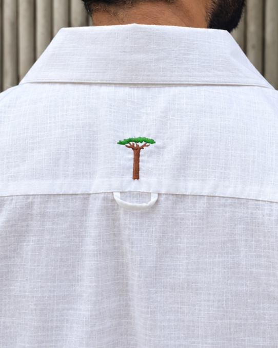 Men's Textured Camp Collar Cotton Shirt - White - view 4 of 5