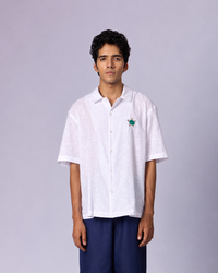 Men's Textured Camp Collar Cotton Shirt - White - view 5 of 5