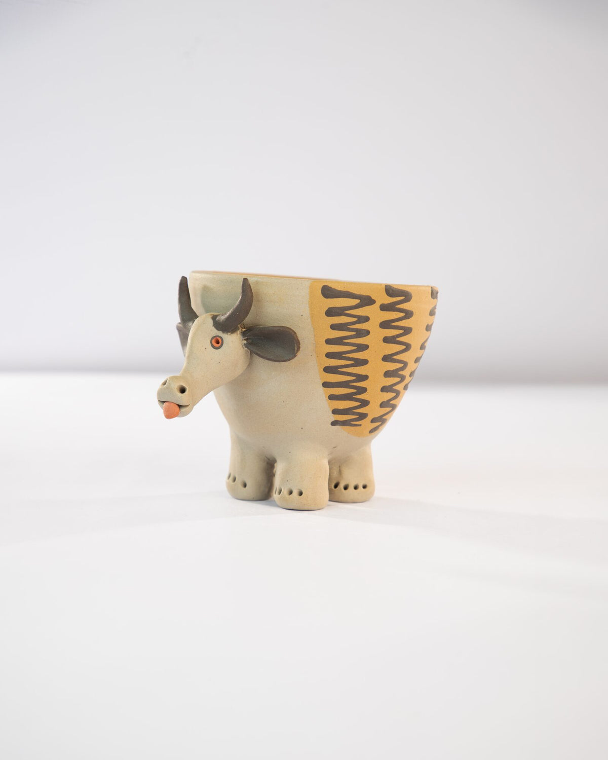 Moo Mood Nerikomi Ceramic Cow Planter - Golden Zigzag - view 2 of 4