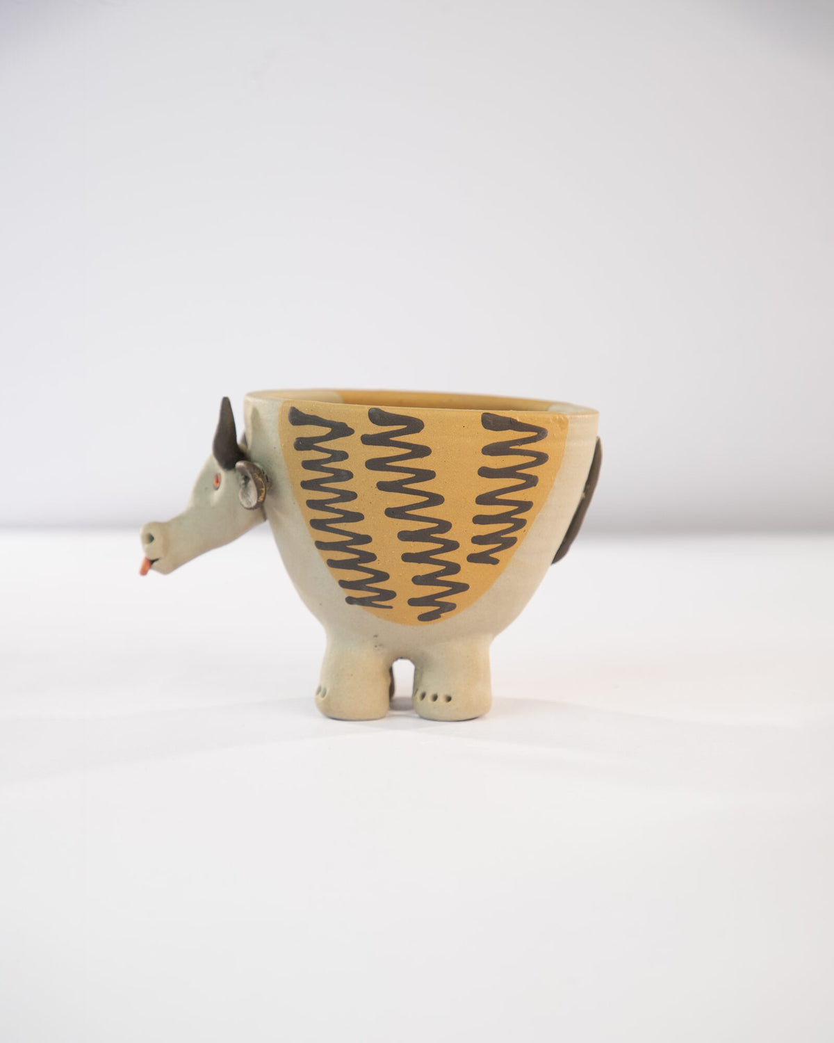 Moo Mood Nerikomi Ceramic Cow Planter - Golden Zigzag - view 3 of 4
