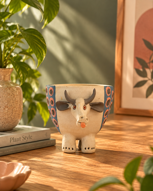 Moo Mood Nerikomi Ceramic Cow Planter - Rust Rings by Modus & Mood