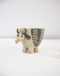 Moo Mood Nerikomi Ceramic Cow Planter - Teal Zigzag - view 2 of 5