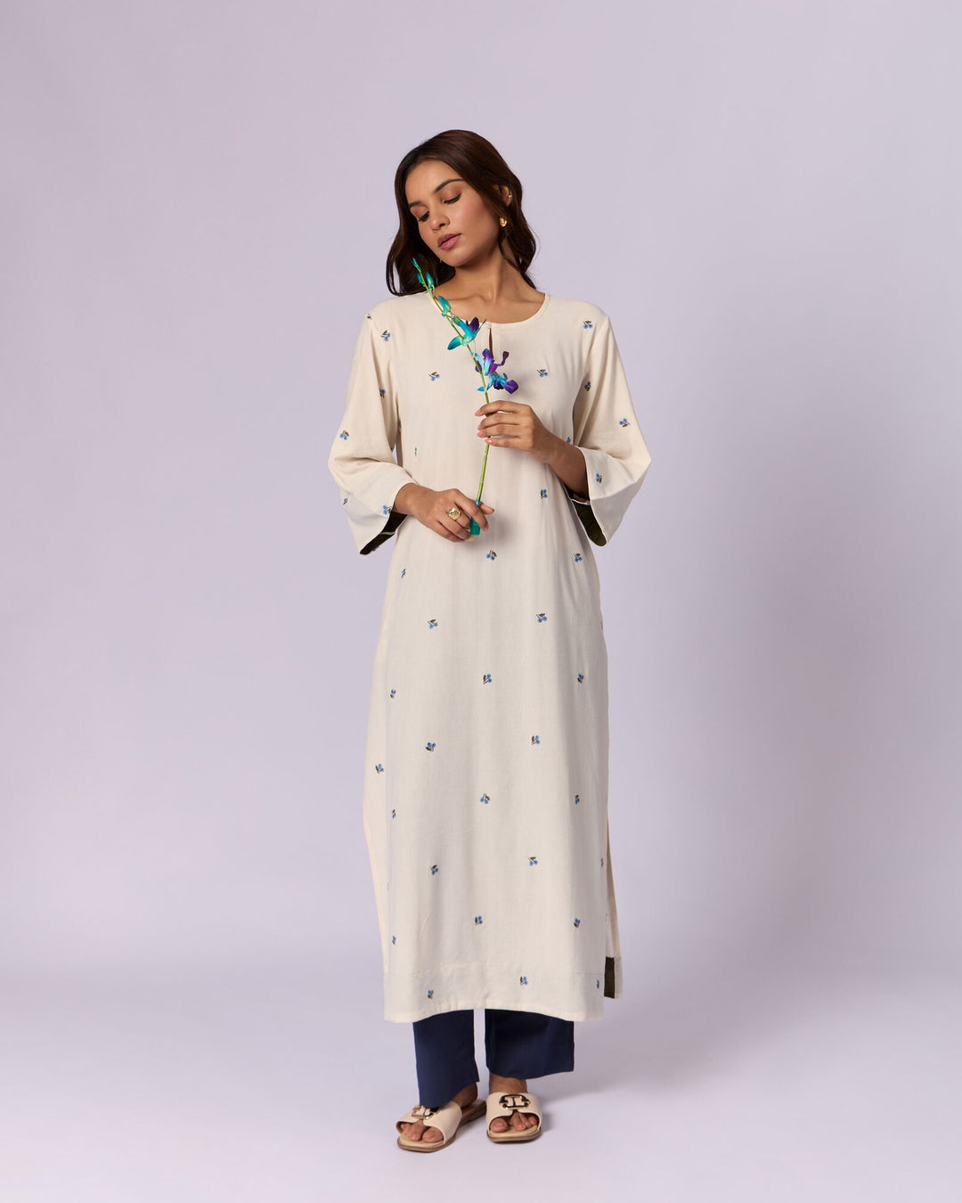 Women's Cotton Kurta/Kaftan - Ivory - view 3 of 6