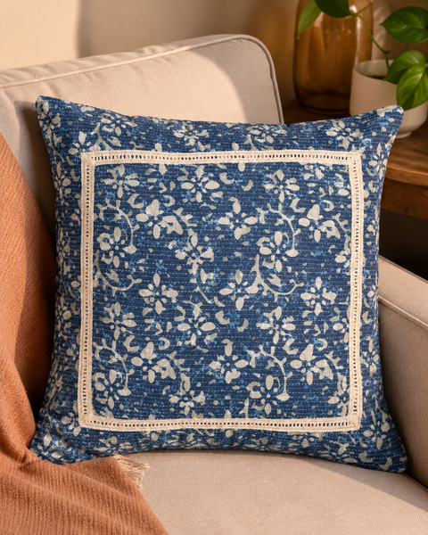 Neel Bagh Indigo Cotton Cushion Cover