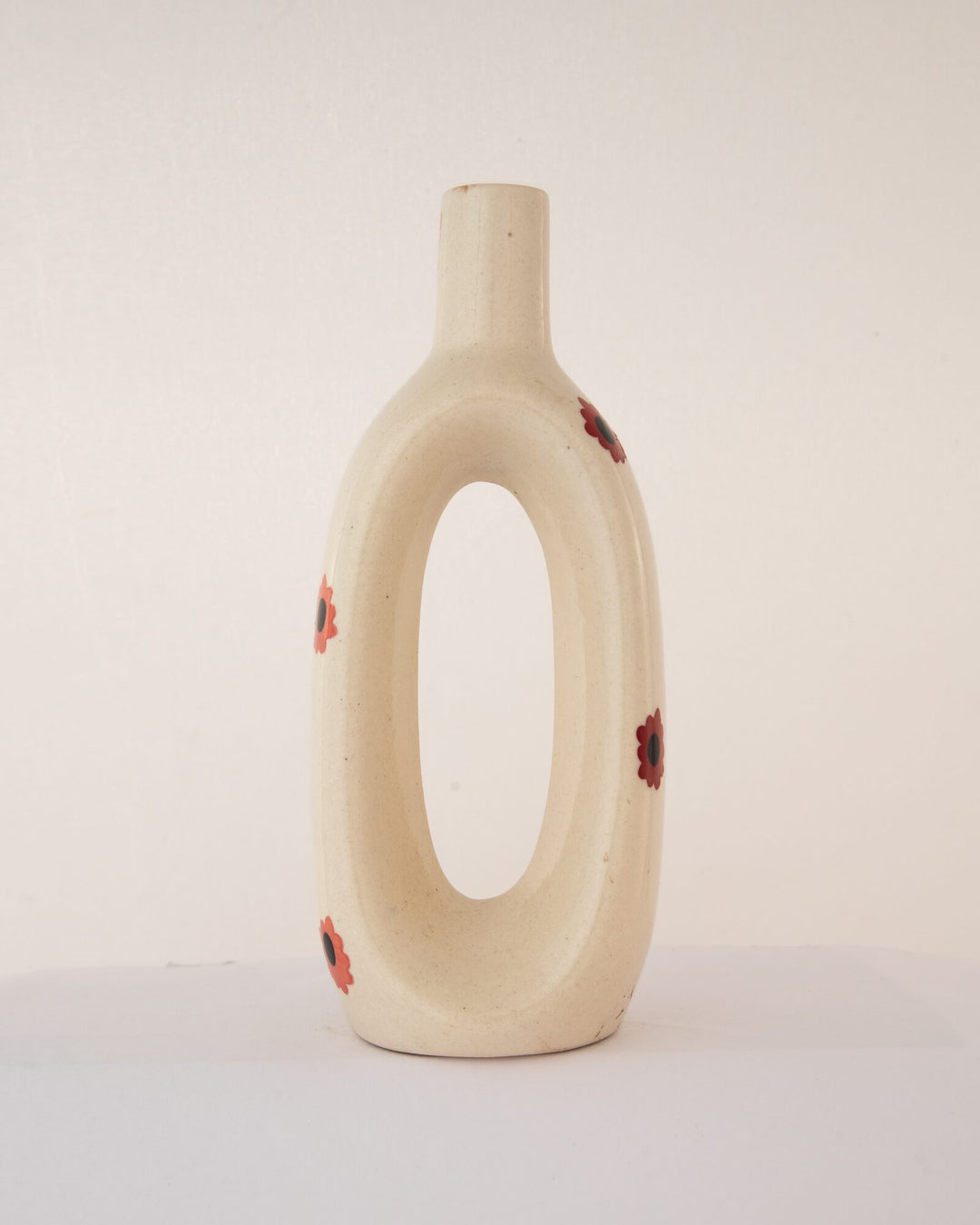 Oval Cut-Out Ceramic Bottle Vase - Red & Pink Blooms by Modus & Mood
