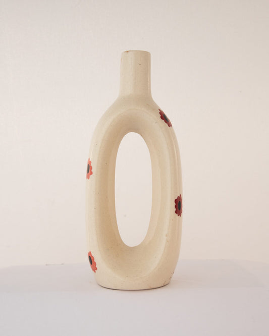 Oval Cut-Out Ceramic Bottle Vase - Red & Pink Blooms by Modus & Mood