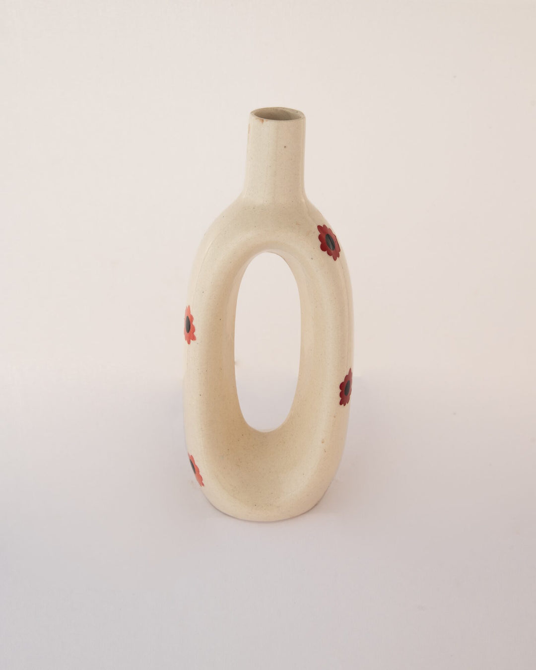 Oval Cut-Out Ceramic Bottle Vase - Red & Pink Blooms - view 2 of 3