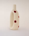 Oval Cut-Out Ceramic Bottle Vase - Red & Pink Blooms