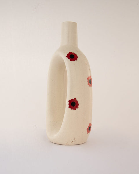 Oval Cut-Out Ceramic Bottle Vase - Red & Pink Blooms
