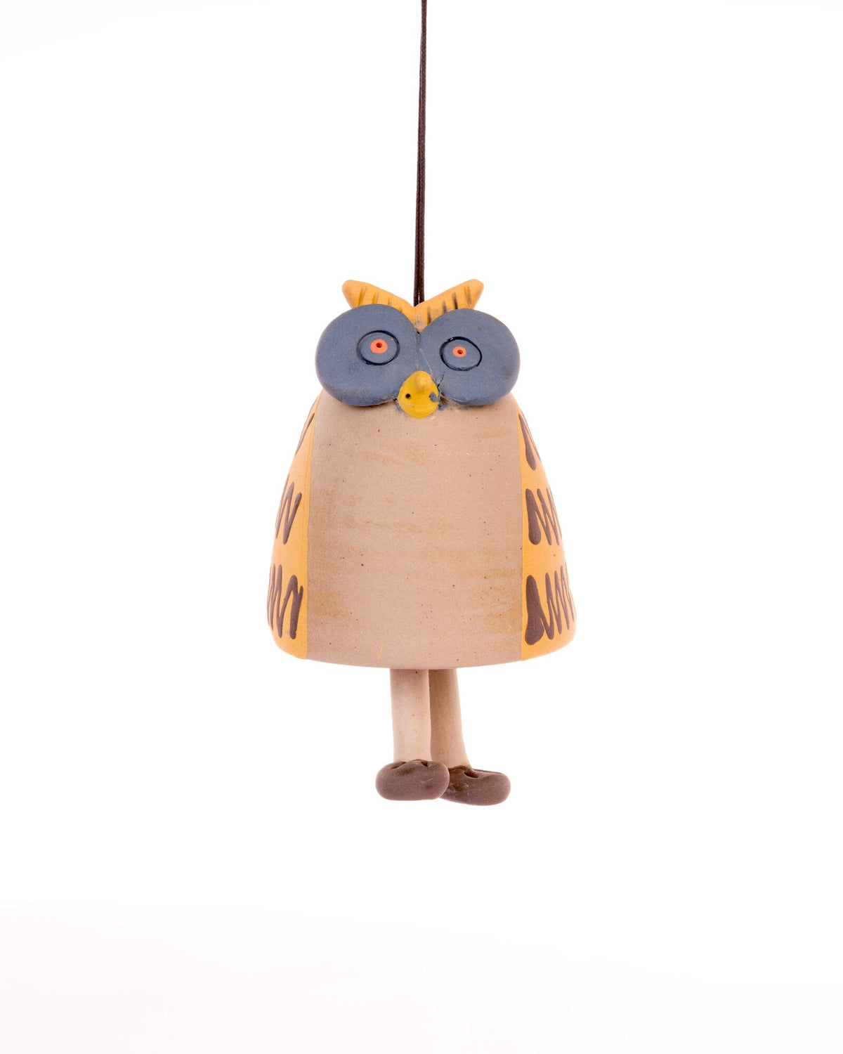 Owl Nerikomi Ceramic Bell Hanging - Ochre & Slate - view 4 of 4