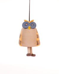 Owl Nerikomi Ceramic Bell Hanging - Ochre & Slate - view 4 of 4