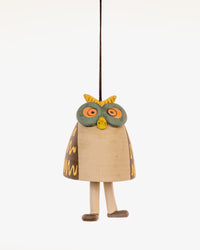 Owl Nerikomi Ceramic Bell Hanging - Ochre Zigzag - view 4 of 4