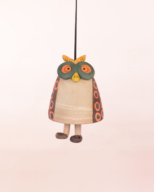 Owl Nerikomi Ceramic Bell Hanging - Rust Rings by Modus & Mood