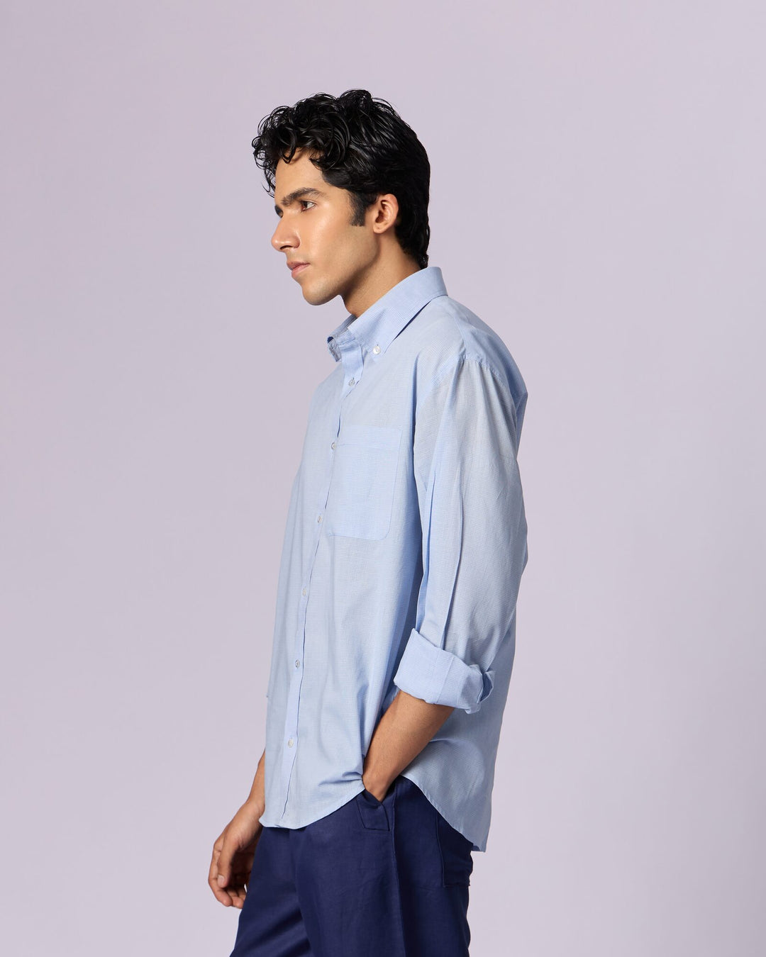 Men's Oxford Cotton Shirt - Sky Blue - view 5 of 5