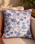 Palm Toile Cotton Cushion Cover - Blue