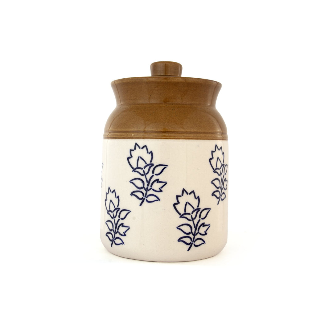 Blue Floral Ceramic Storage Jar - Cream and Brown by Modus & Mood