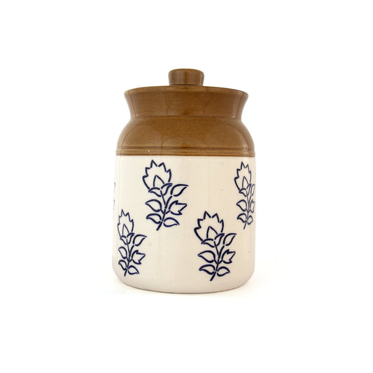 Blue Floral Ceramic Storage Jar - Cream and Brown by Modus & Mood