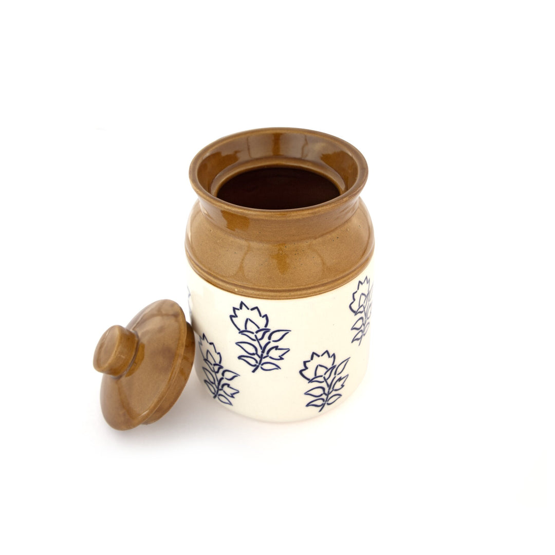 Blue Floral Ceramic Storage Jar - Cream and Brown - view 2 of 7