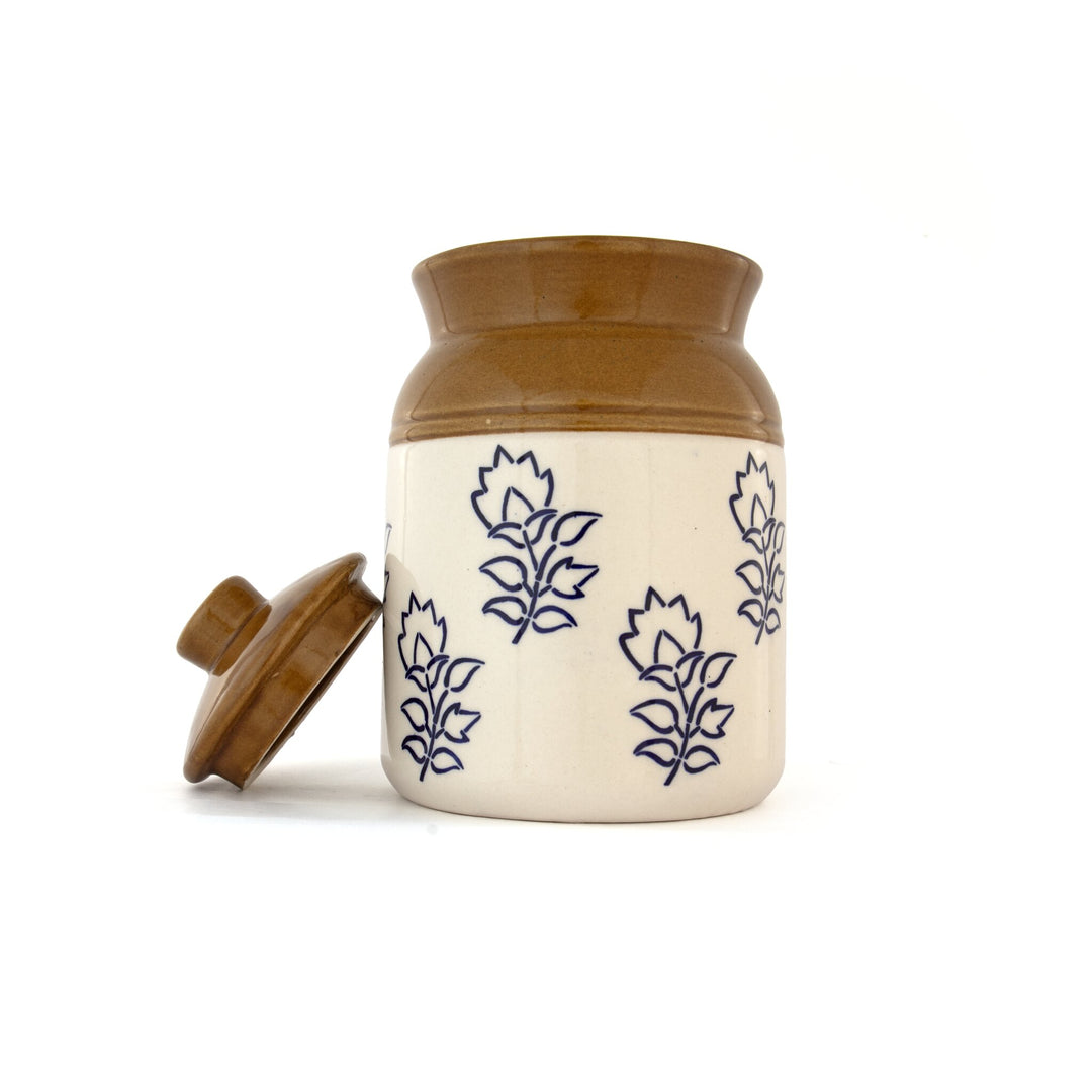 Blue Floral Ceramic Storage Jar - Cream and Brown - view 3 of 7