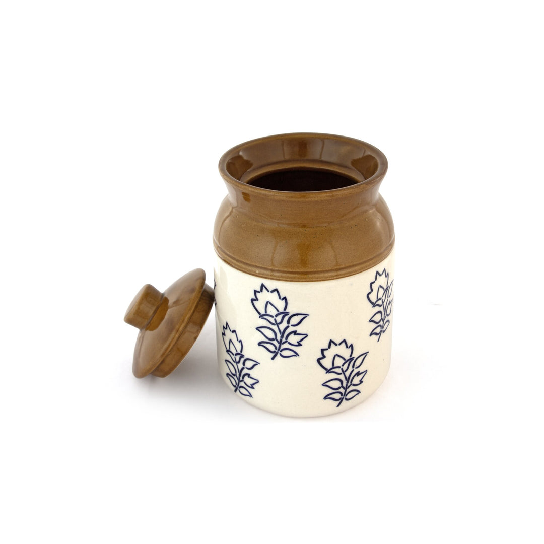 Blue Floral Ceramic Storage Jar - Cream and Brown - view 4 of 7