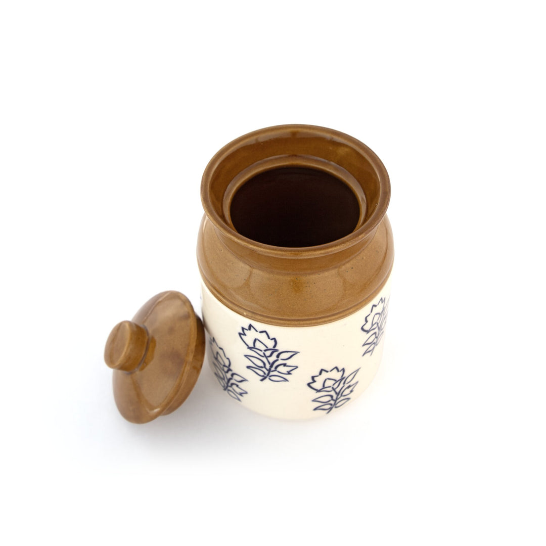 Blue Floral Ceramic Storage Jar - Cream and Brown - view 5 of 7