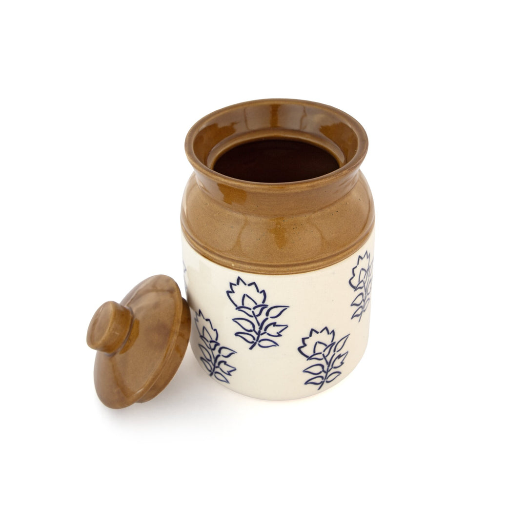 Blue Floral Ceramic Storage Jar - Cream and Brown - view 7 of 7