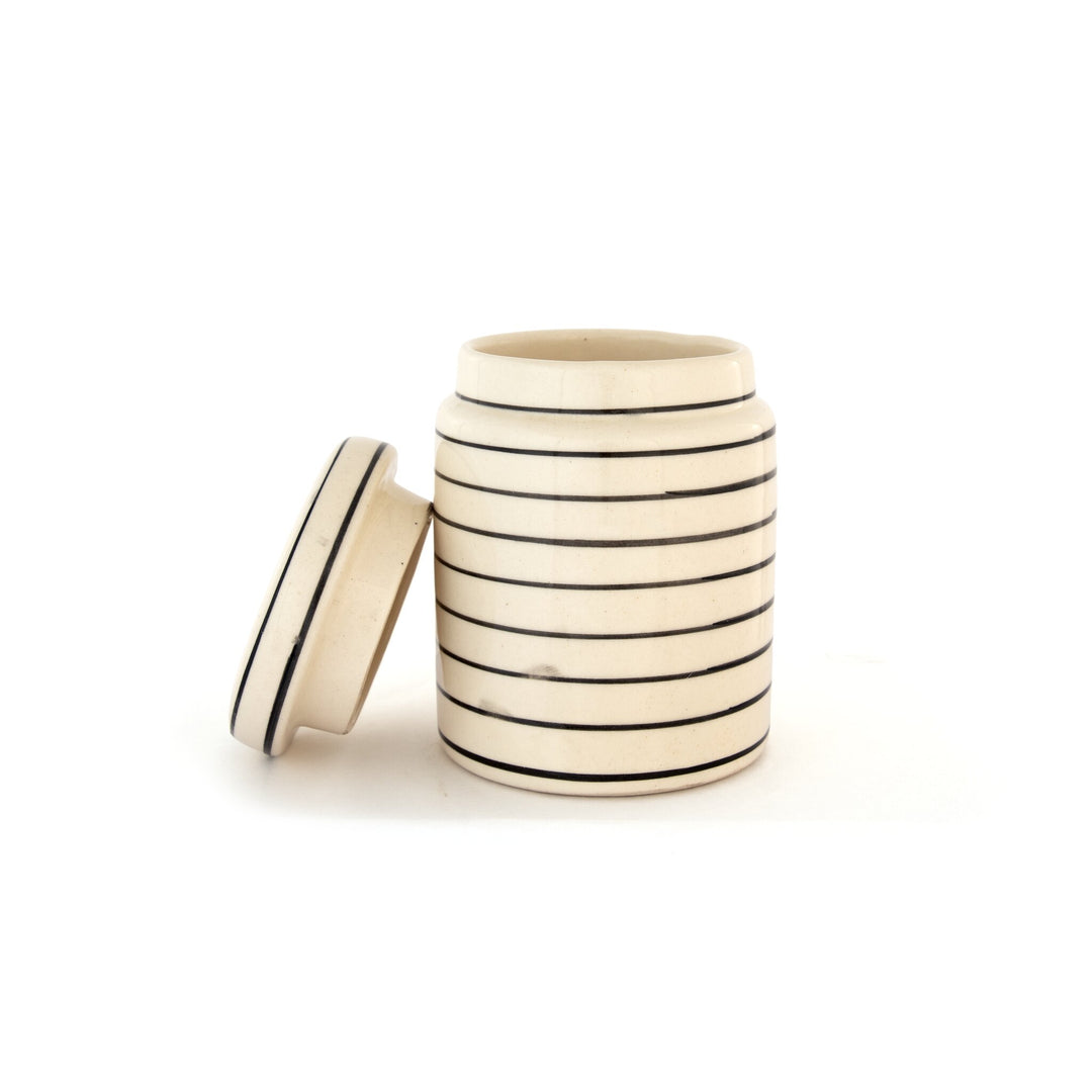 Fine Line Ceramic Storage Jar - Cream - view 4 of 5