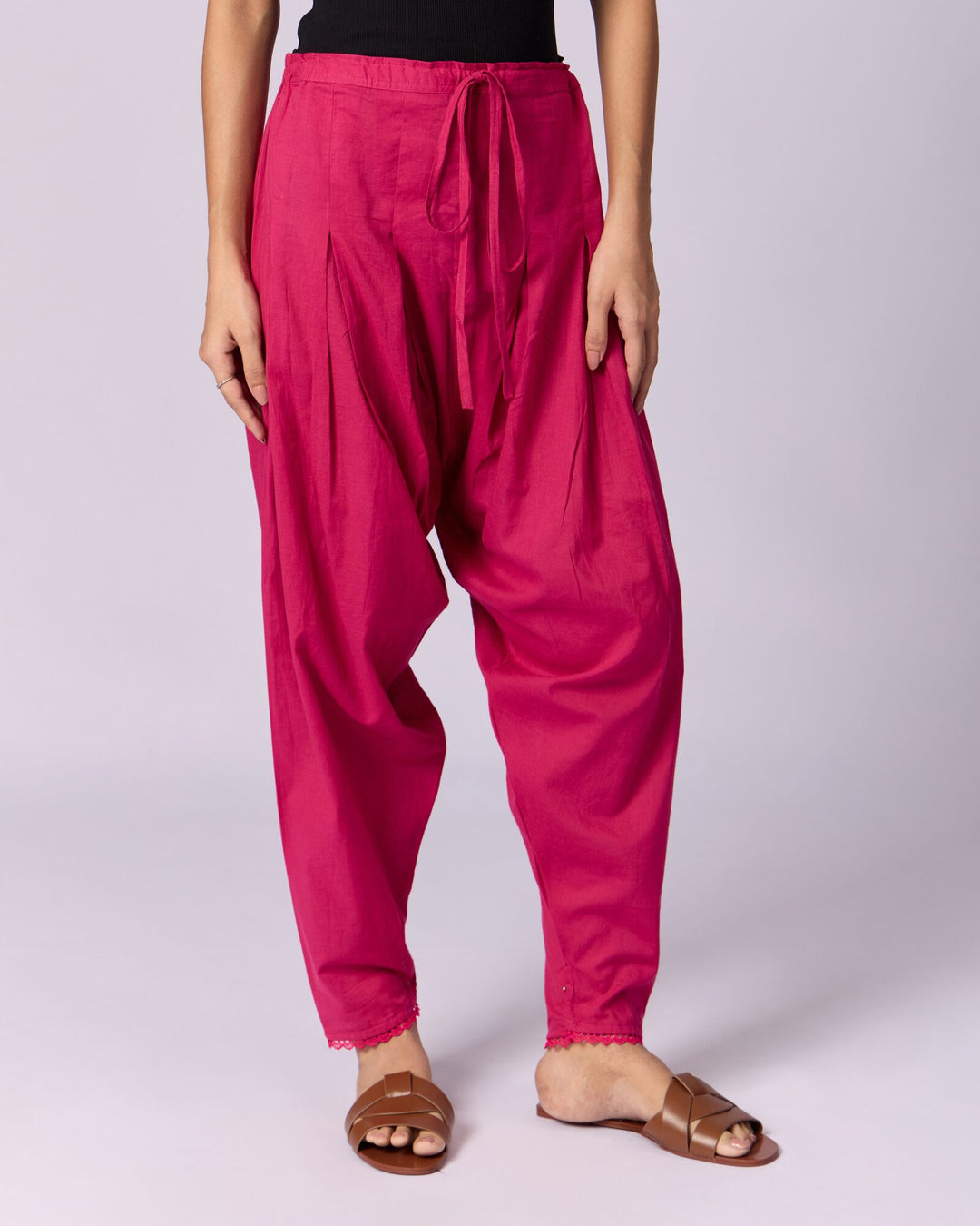 Women's Cotton Patiala Trousers - Fuchsia Pink - view 2 of 4