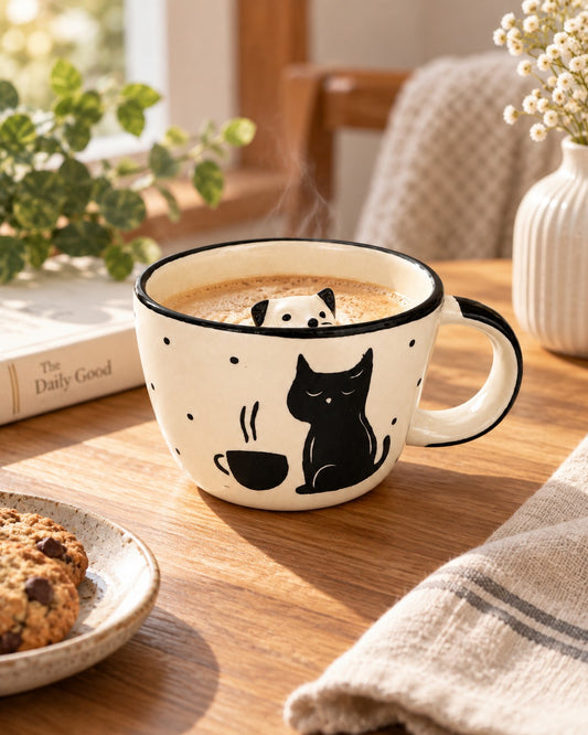 Peekaboo Black Cat Ceramic Mug by Modus & Mood